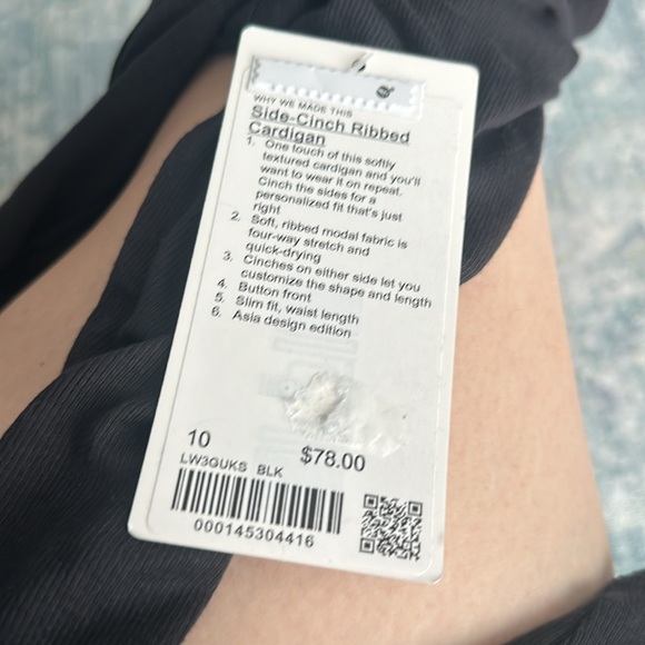 Lululemon Side-Cinch Ribbed Cardigan Black size 10 NWT - Picture 3 of 5